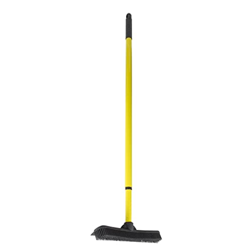 Furemover pet hair remover carpet rake - rubber broom for pet hair removal tool with squeegee & telescoping handle extends from 3-5' black & yellow