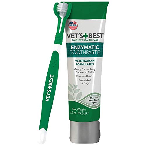 Vet s best dog toothbrush and enzymatic toothpaste set | teeth cleaning and fresh breath kit with dental care guide | vet formulated